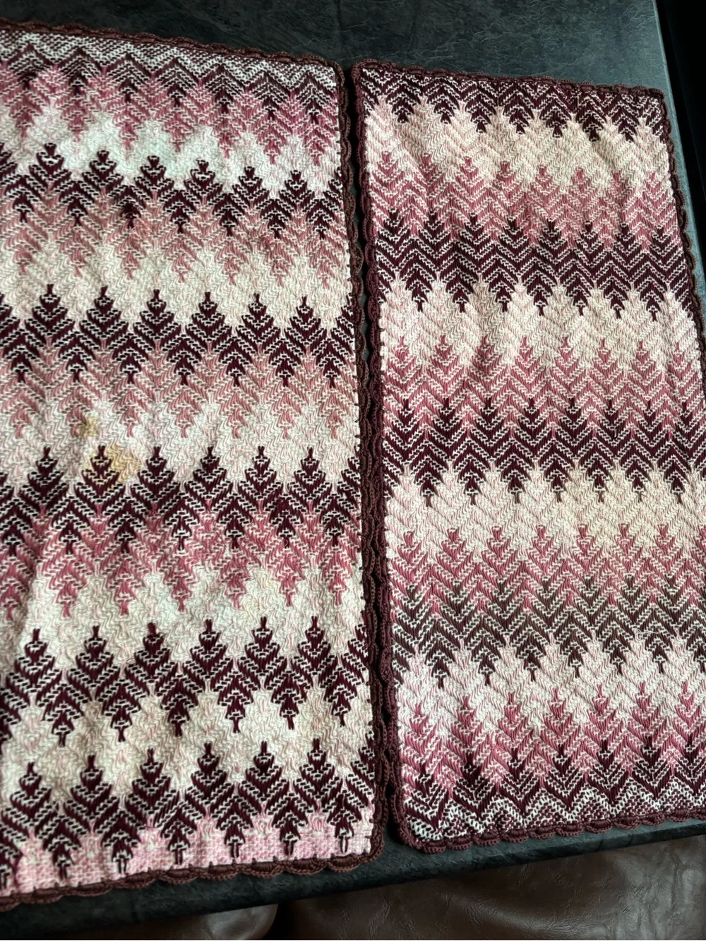 Vintage granny cor Handwoven Pink Chevron Table Runners/mats- Set of 4, 2 sizes